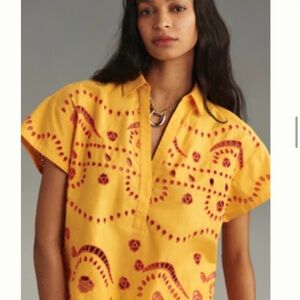 Maeve Yellow Embroidered Cut Out Women's Top